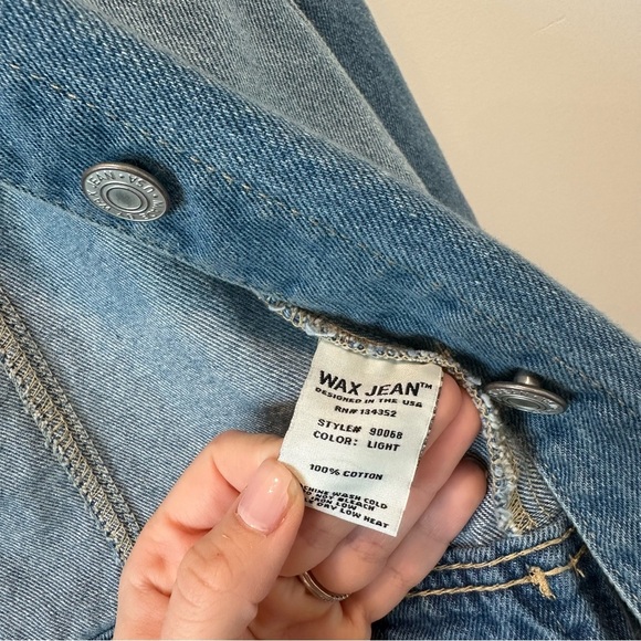 Wax Jean Vintage Denim Jacket Mid Blue Wash Distressed Casual Layers Medium VTG - Picture 9 of 12